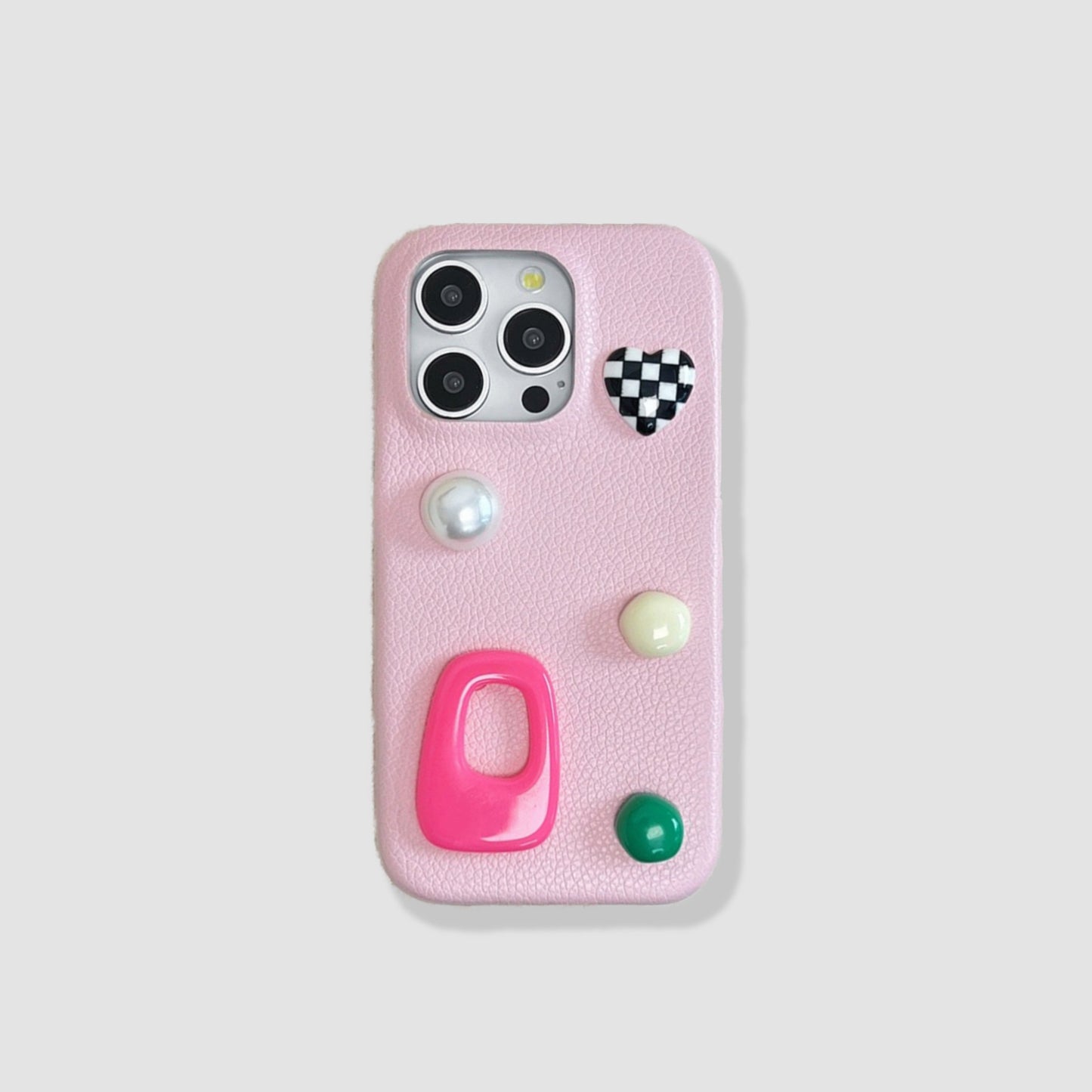 Pinke Handyhülle aus Leder mit Candy-Motiv