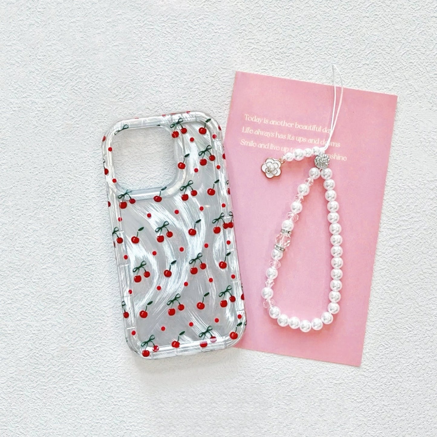 Glittering Cherry Phone Case With Charm