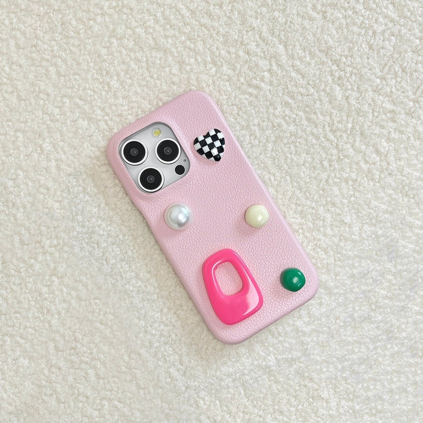 Pinke Handyhülle aus Leder mit Candy-Motiv