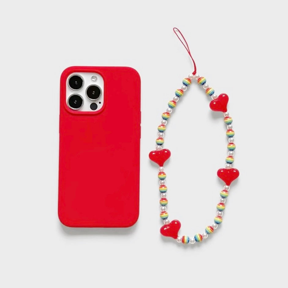 Red Phone Case With Rainbow Heart Charm