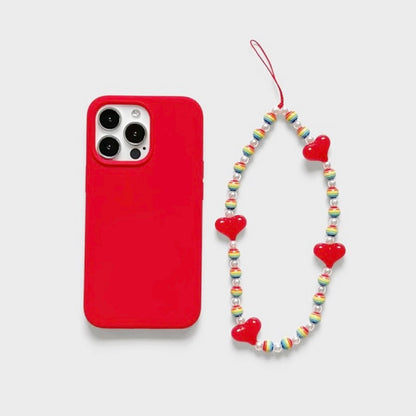 Red Phone Case With Rainbow Heart Charm