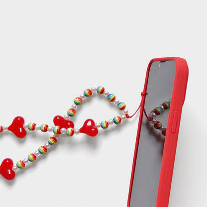 Red Phone Case With Rainbow Heart Charm