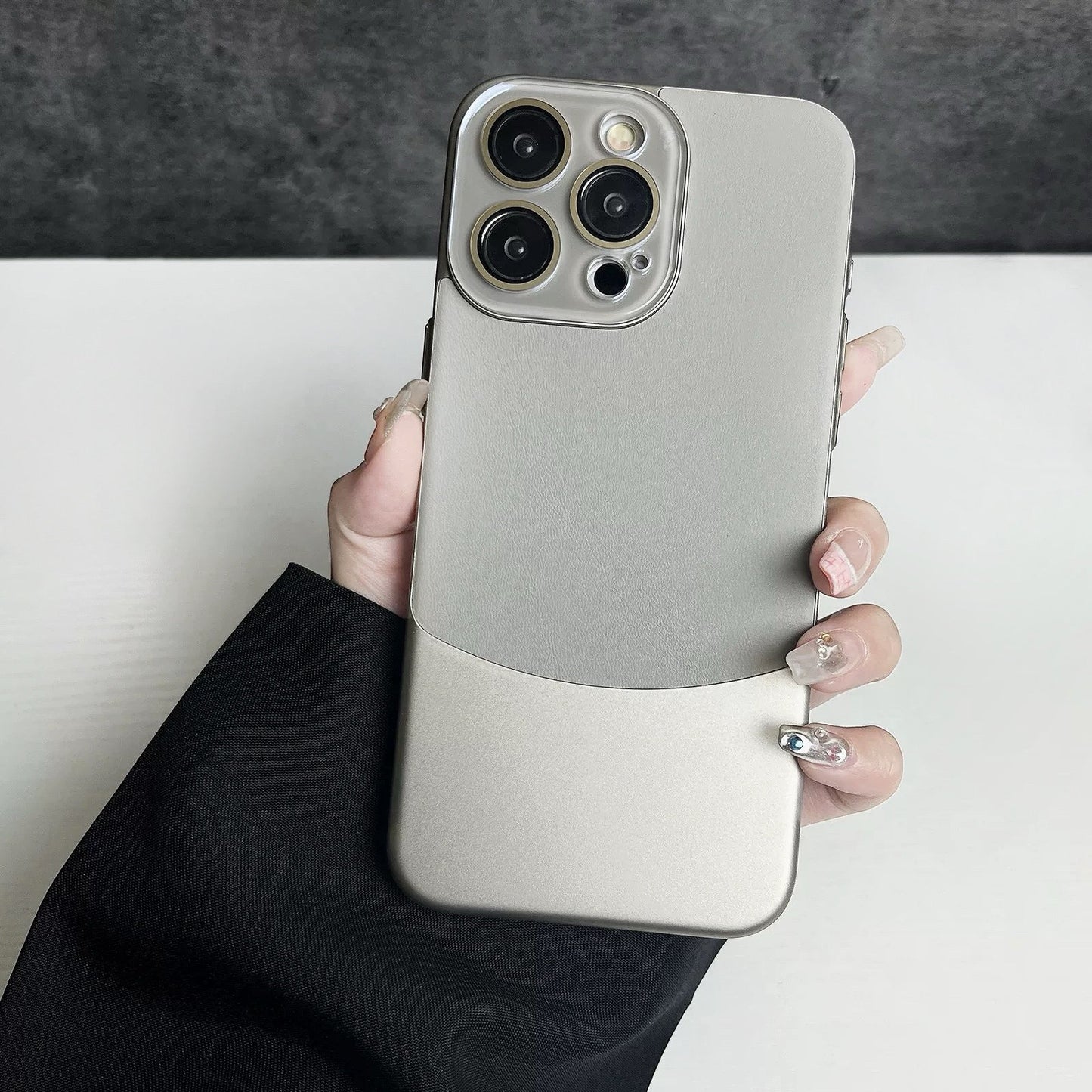 Metal Leather Splicing Phone Case