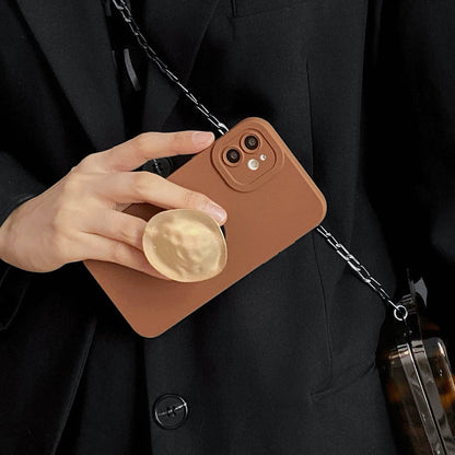 Solid Color Phone Case With Metallic Kickstand