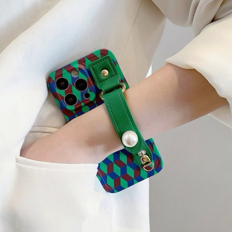 Retro Diamond Phone Case With Wristband