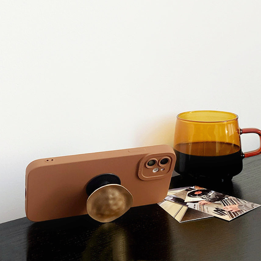 Solid Color Phone Case With Metallic Kickstand